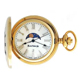 Dueber 442-241 Pocket Watch, Genuine Mother of Pearl Dial, with Moon Phase, Gold Plated Steel Case