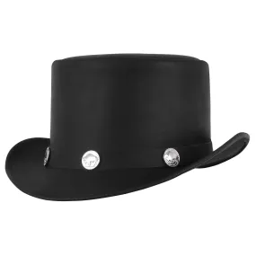 El Dorado Steampunk Cowhide Leather Black Top Hat With Buffalo Nickel Band