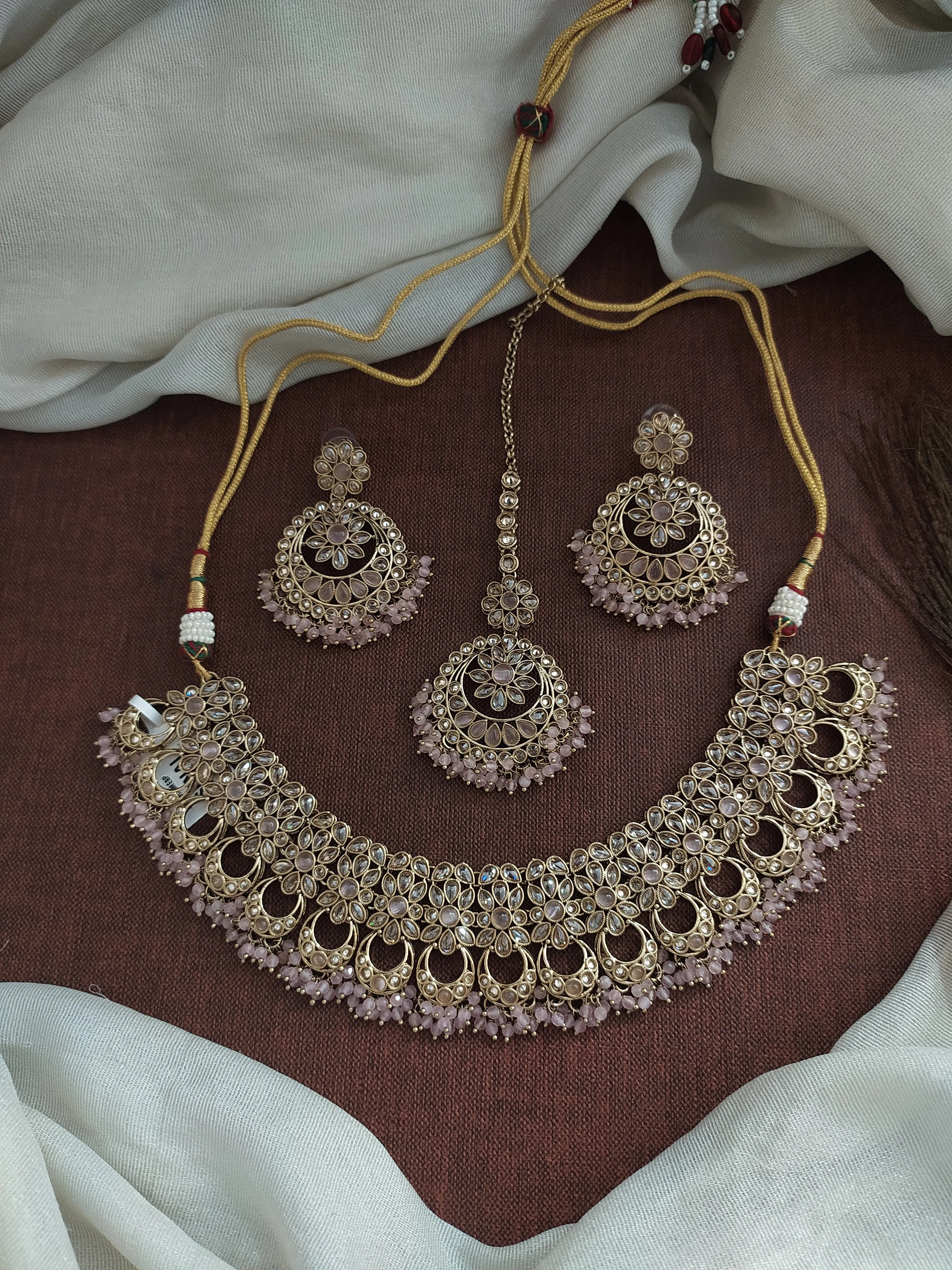 Embrace the Spirit of Uncut Polki Stones Mehendi Necklace Set in Trending Colors