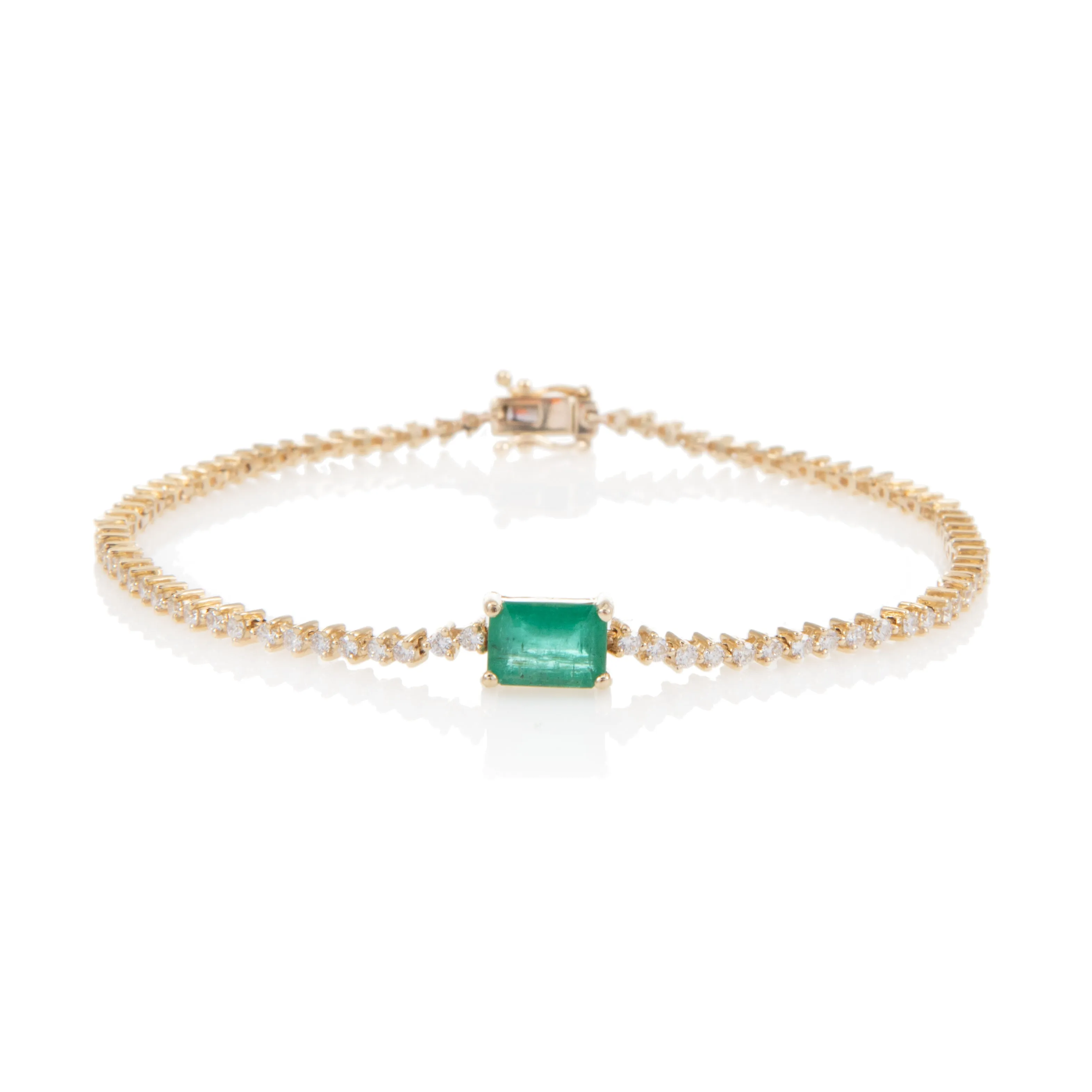 Emerald Cut Emerald and Diamond Tennis Bracelet