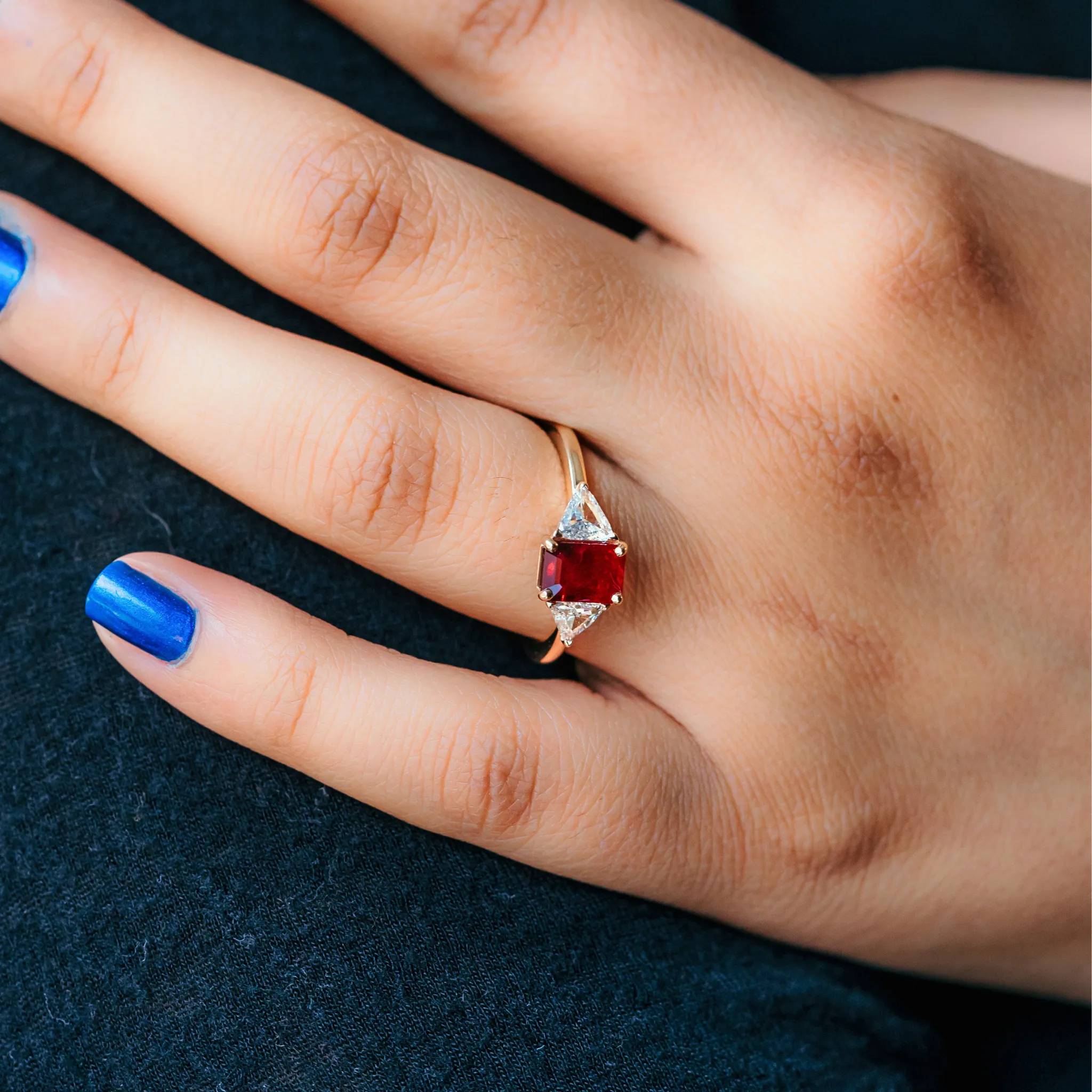 Emerald Cut Ruby Engagement Ring With Diamond Side Stones