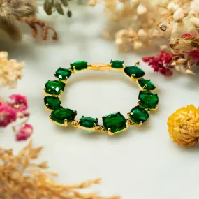 Emerald Elegance Gold-Plated Faux Diamond Bracelet