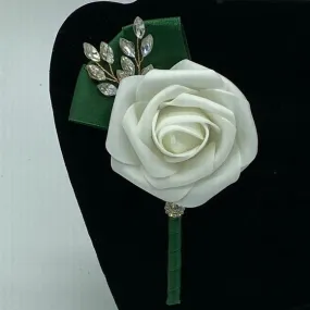 Emerald Green Ivory ~ Customized Boutonniere l Lapel Pin l Real Touch Roses l Prom l Men's Formal l BOUT- 007