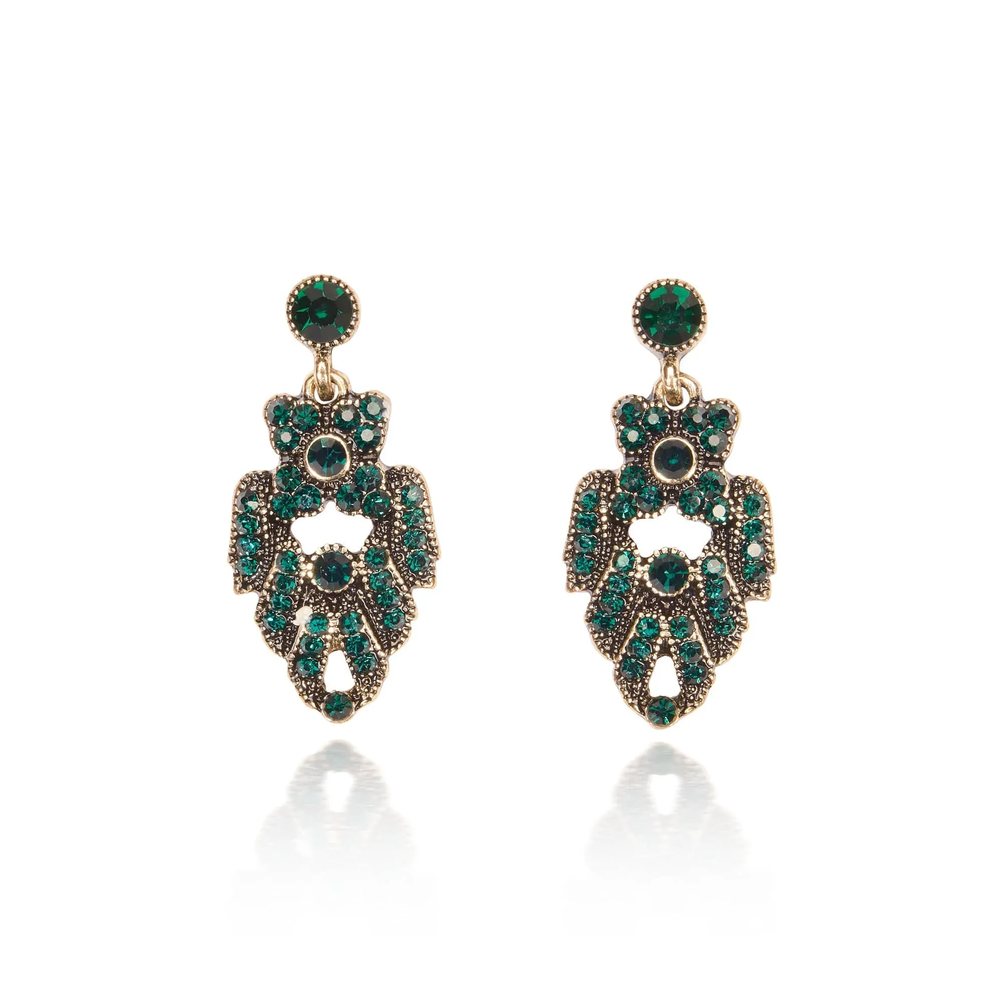 Emerald Green short drop Art deco drop earrings: 1920s earrings