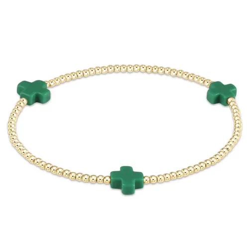 Emerald Signature Cross Gold Pattern 2mm Bead Bracelet