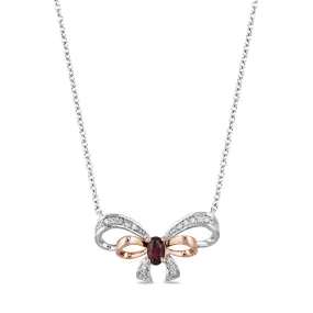 Enchanted Disney Fine Jewelry Sterling Silver and 10K Rose Gold with Diamond Accent and Red Garnet Snow White Necklace