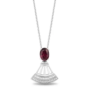 Enchanted Disney Fine Jewelry Sterling Silver with 1/4 CTTW Diamond and Rhodolite Garnet Mulan Pendant Necklace