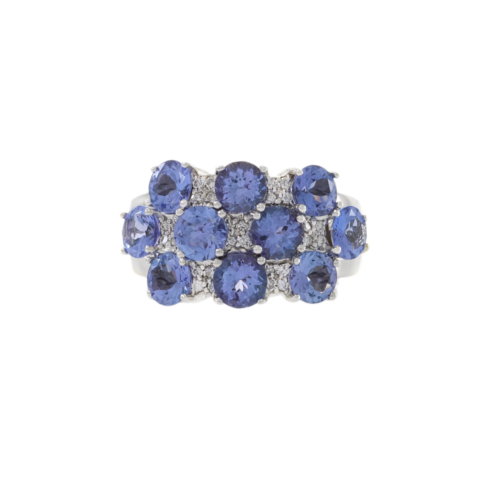 Estate 14KT White Gold Tanzanite And Diamond Cluster Ring