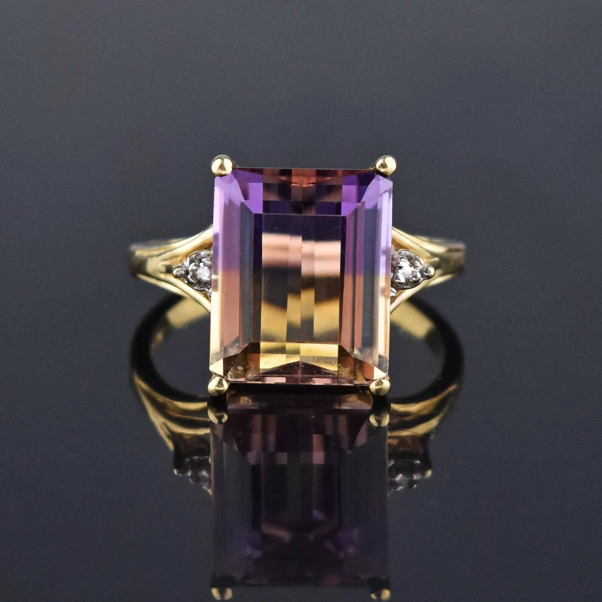 Estate Diamond and Ametrine 10K Gold Ring, Sz 6.75