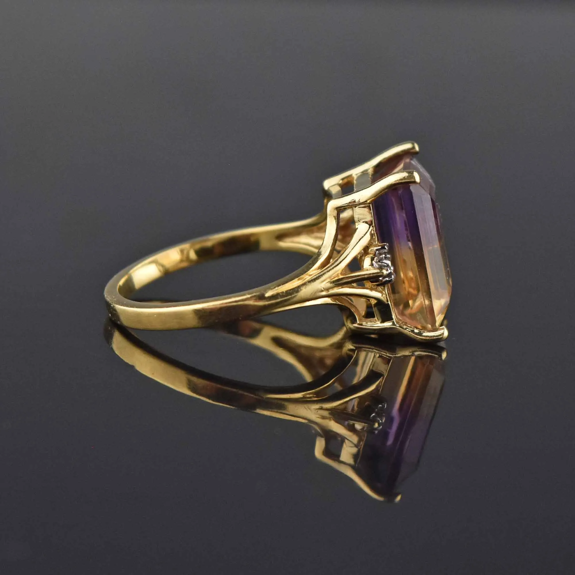 Estate Diamond and Ametrine 10K Gold Ring, Sz 6.75