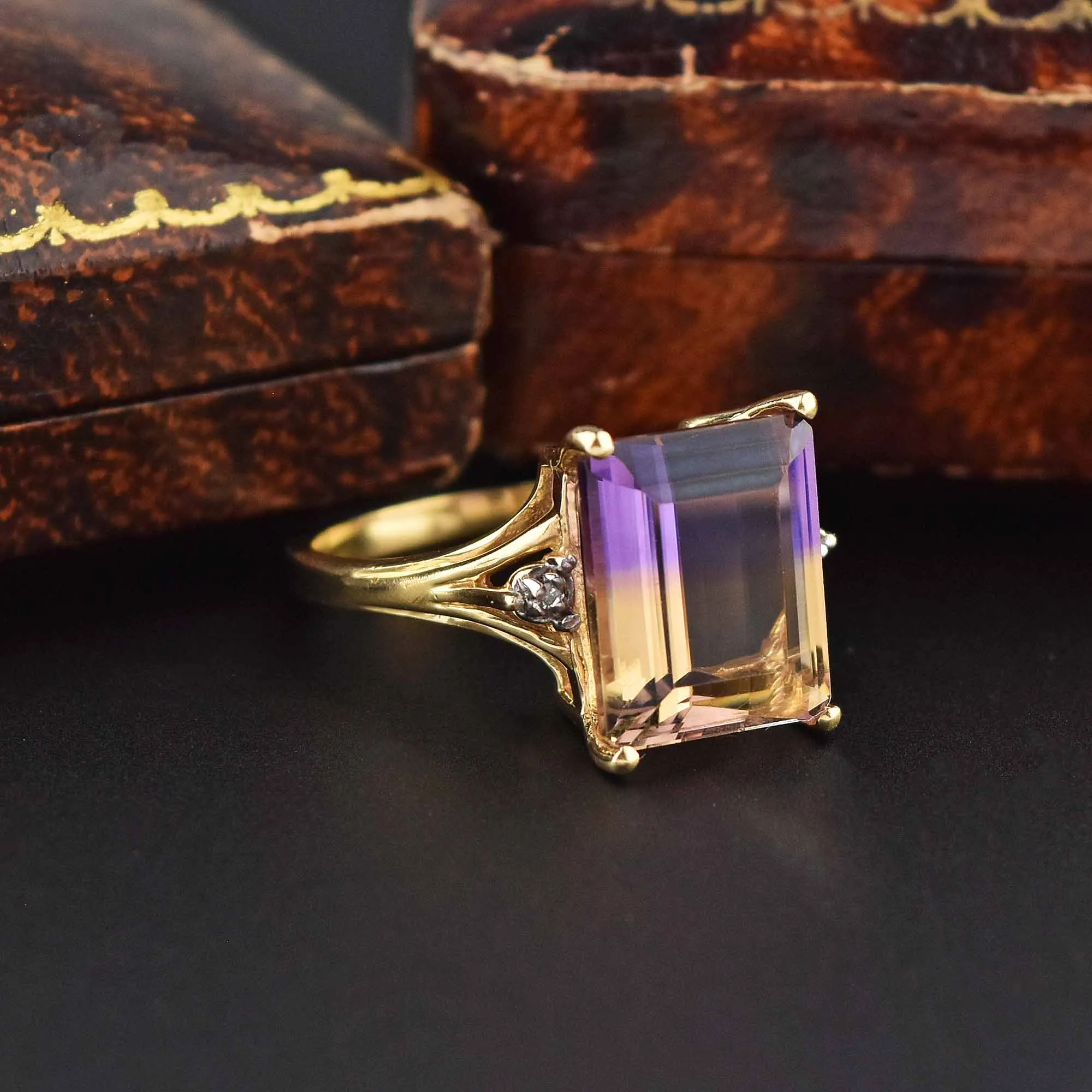 Estate Diamond and Ametrine 10K Gold Ring, Sz 6.75