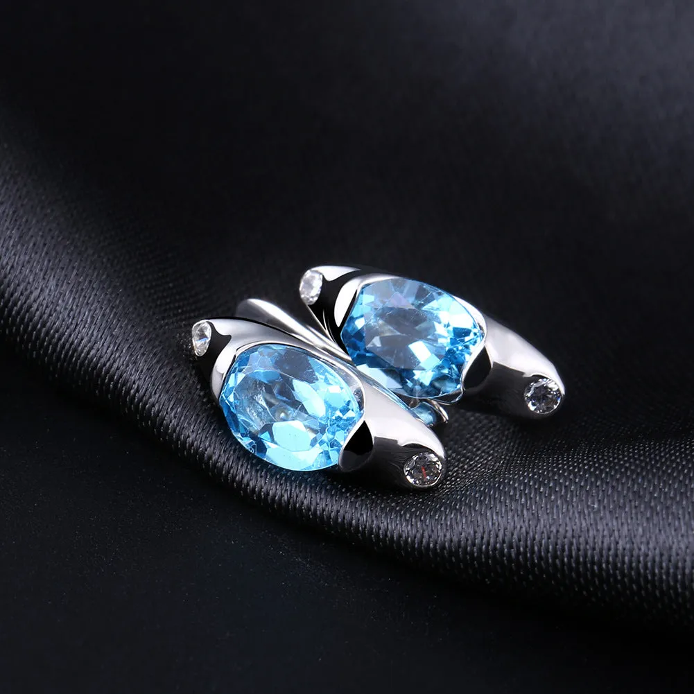 European Retro Style Inlaid Natural Gemstone Oval Shape Silver Studs Earrings for Women