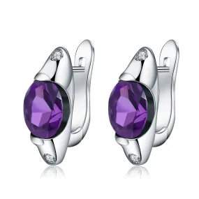 European Retro Style Inlaid Natural Gemstone Oval Shape Silver Studs Earrings for Women