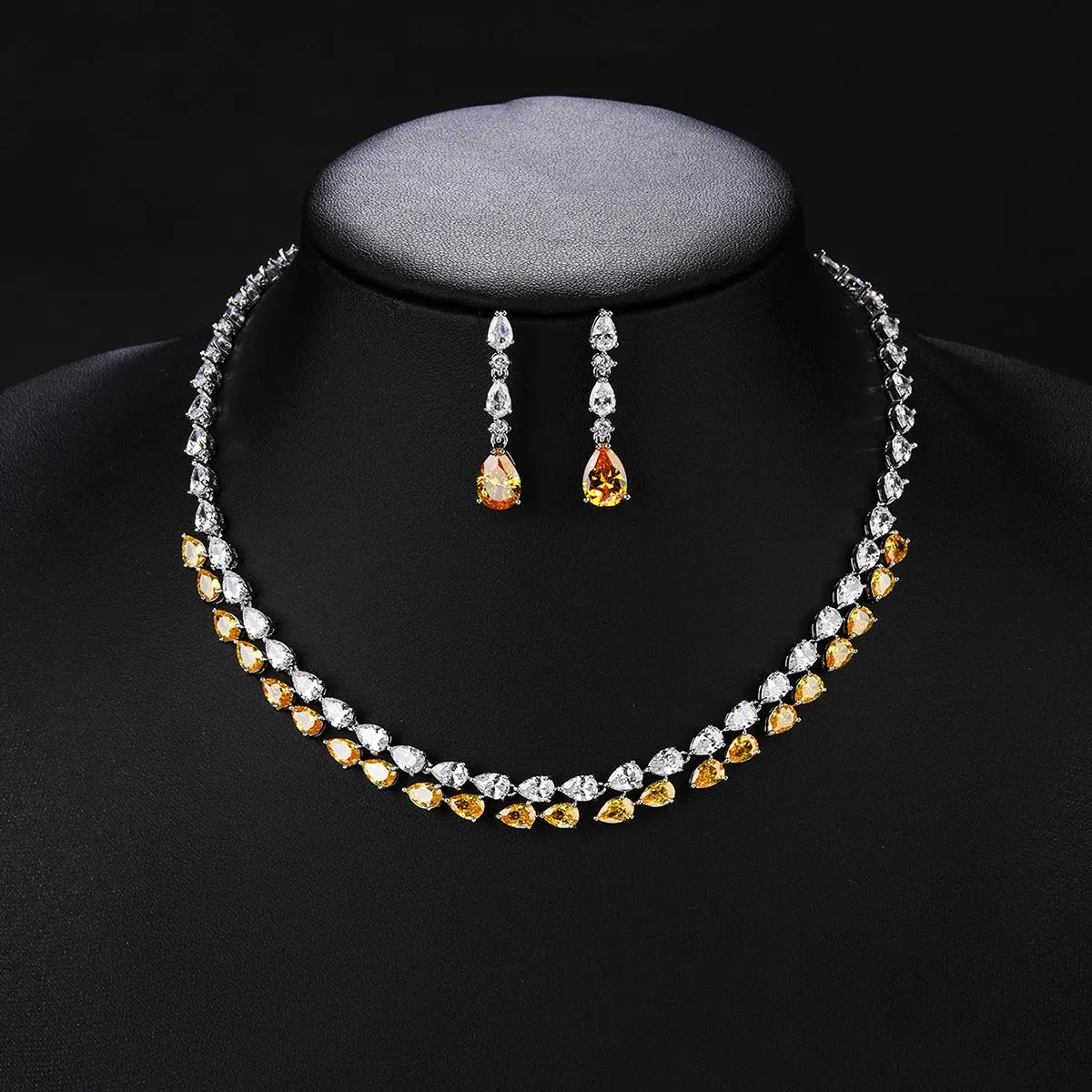 Exquisite Water Drop Cubic Zirconia Wedding Party Necklace Earring  Set High Quality CZ Bridal Jewelry Set  CN10556