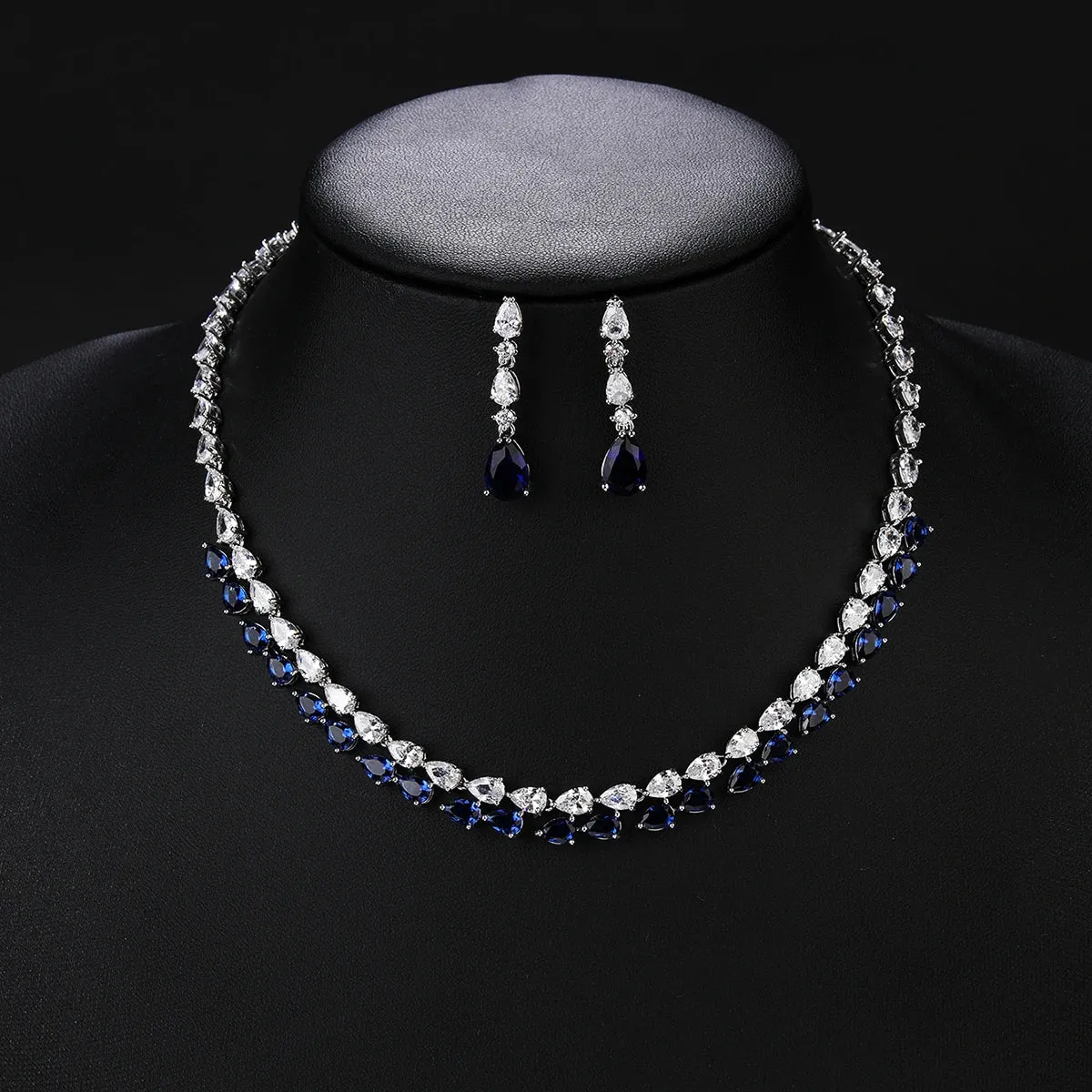 Exquisite Water Drop Cubic Zirconia Wedding Party Necklace Earring  Set High Quality CZ Bridal Jewelry Set  CN10556