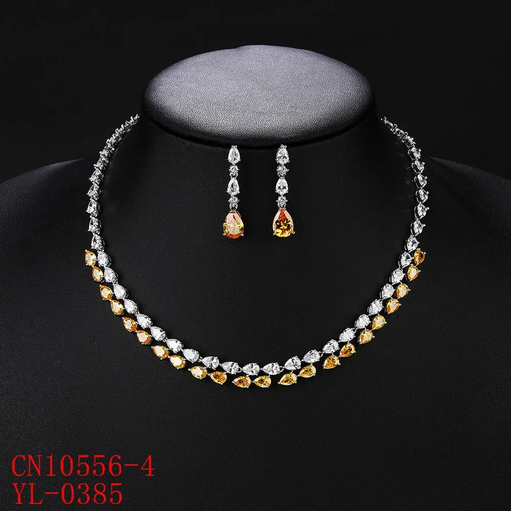 Exquisite Water Drop Cubic Zirconia Wedding Party Necklace Earring  Set High Quality CZ Bridal Jewelry Set  CN10556