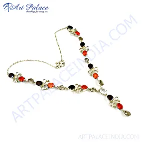 Fabulous Orange Cubic Zirconia Garnet Gemstone Silver Necklace - Coolest Feminine CZ Necklace