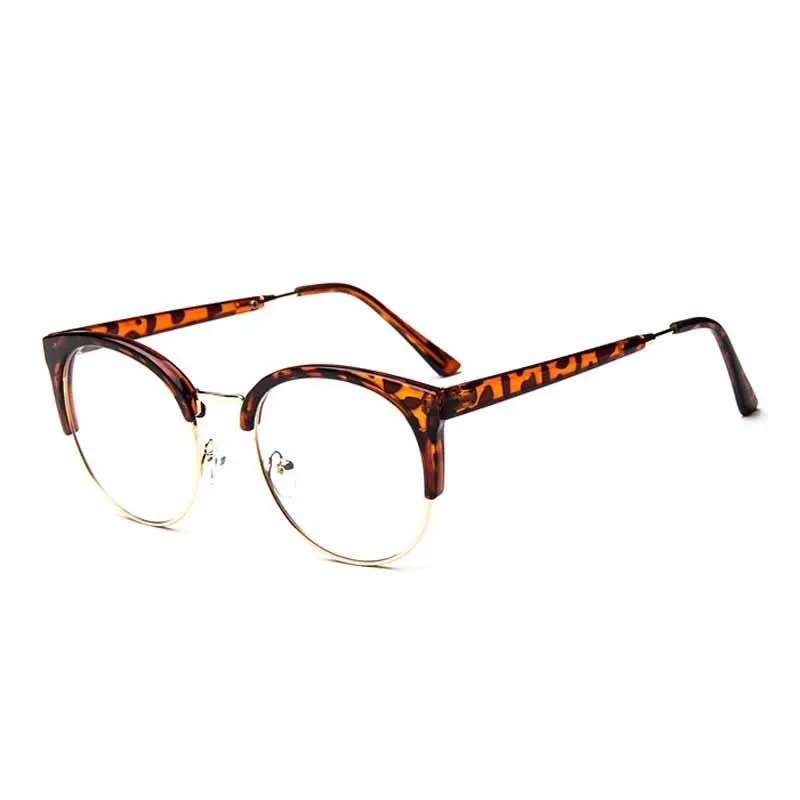 Fashion Cat Eye Half Metal Frame Glasses For Women/Men Retro Vintage Unisex Glasses Big Frame Slim Face Eyewear Glasses