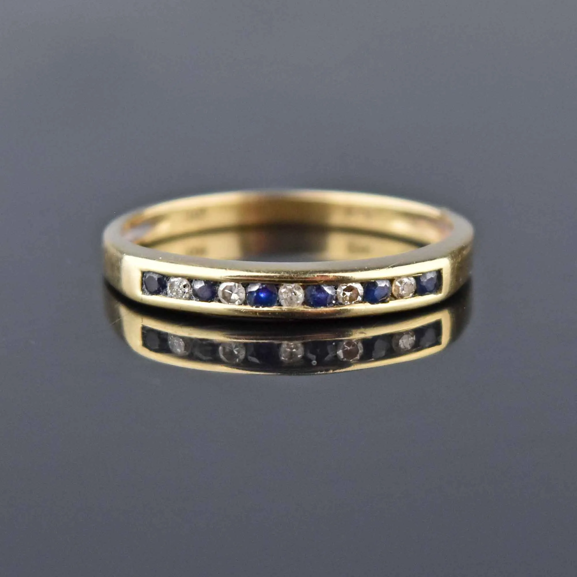 Fine Vintage Gold Half Eternity Diamond Sapphire Ring