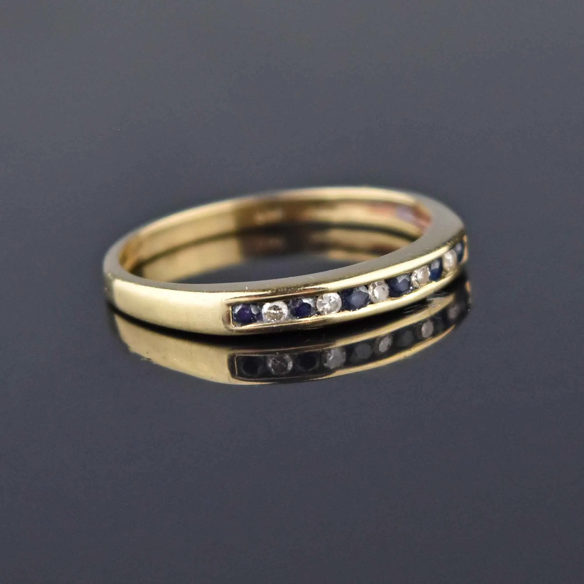 Fine Vintage Gold Half Eternity Diamond Sapphire Ring