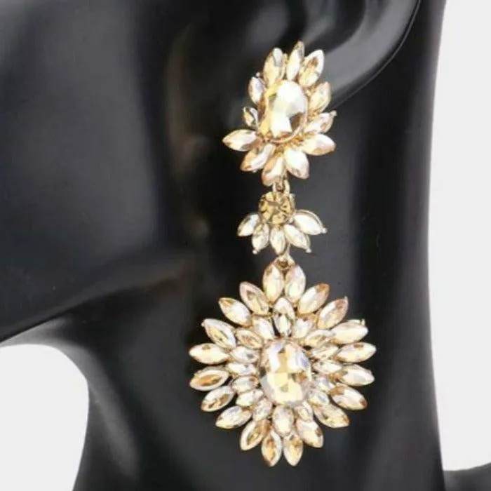 Floral Marquise Lt Topaz Stone Cluster Dangle Evening Earrings