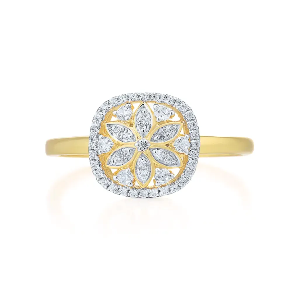 Flower Design 14K Solid Yellow Gold with 51 Natural Diamonds Ring Band for Women