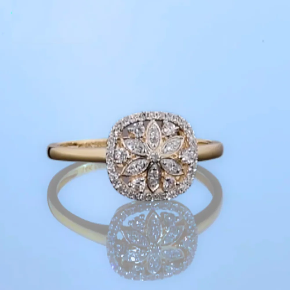 Flower Design 14K Solid Yellow Gold with 51 Natural Diamonds Ring Band for Women