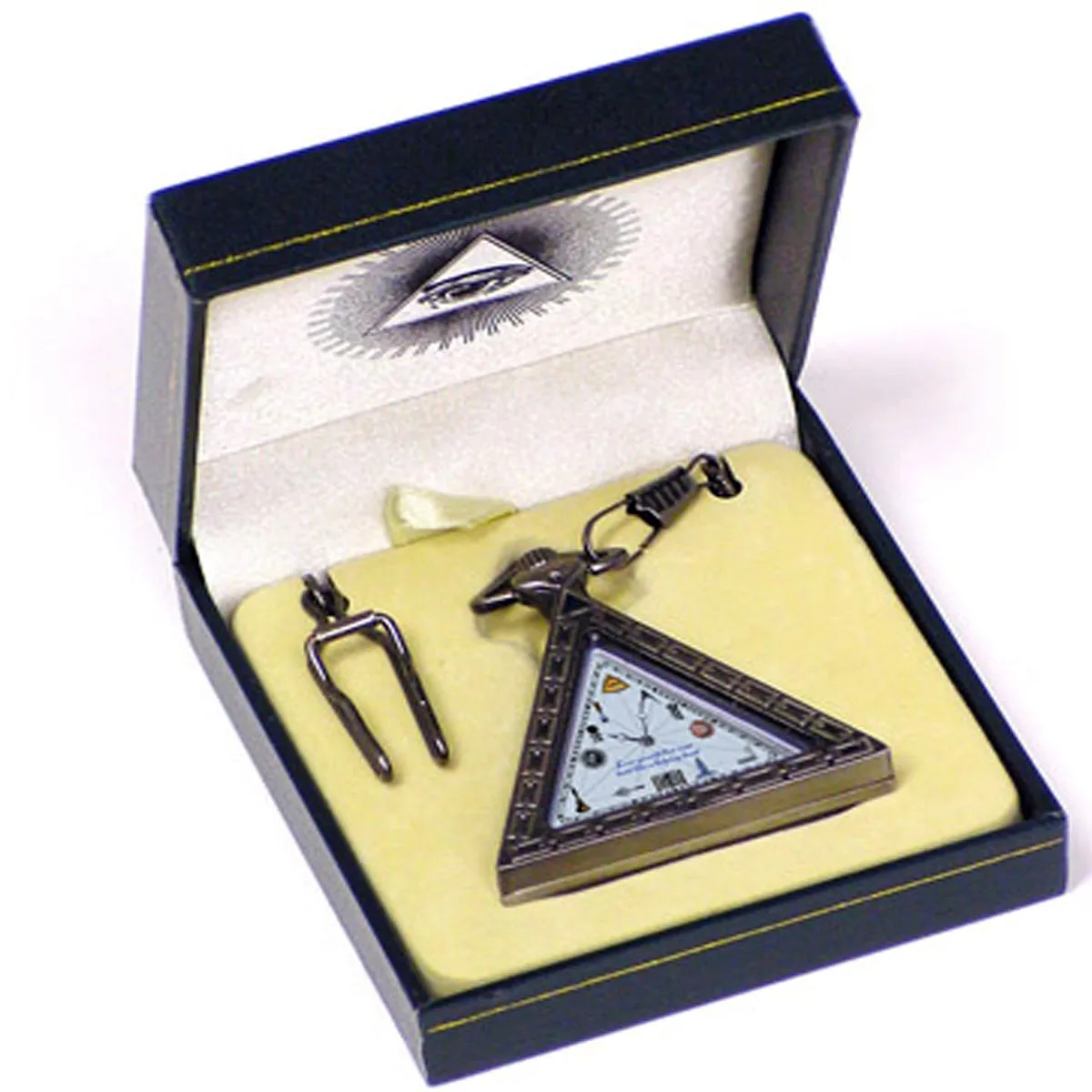 Freemason Mens Pocket Watch w/ Chain Masonic Triangle Shaped Watch w/ Quartz Movement