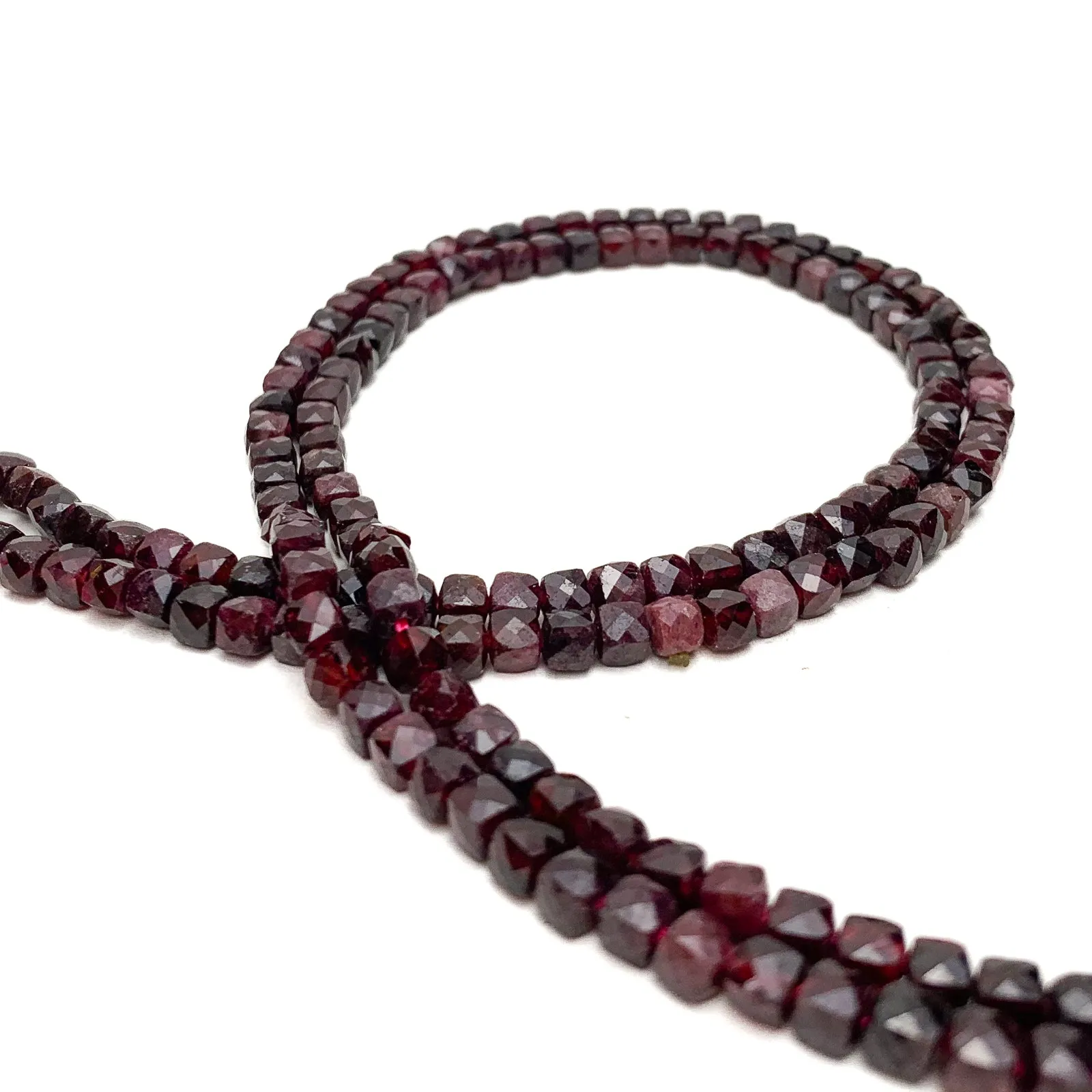 Garnet 4mm Faceted Cubes Bead Strand