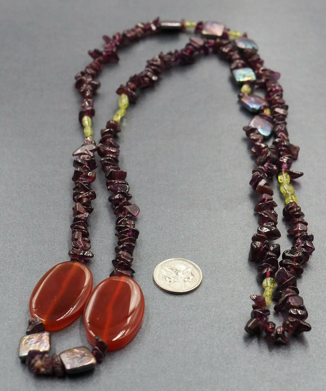 Garnet, Peridot & Carnelian Long Necklace Fine Jewellery Length 94cm