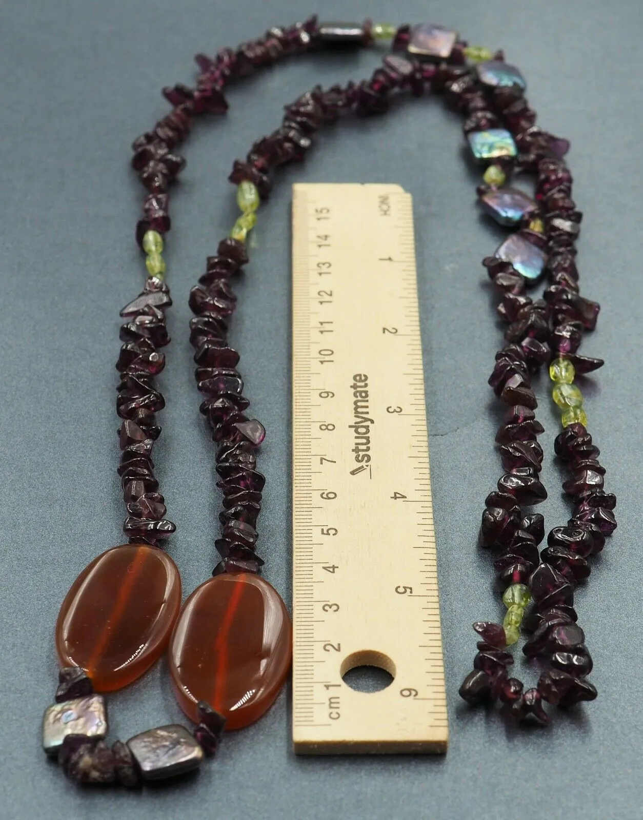 Garnet, Peridot & Carnelian Long Necklace Fine Jewellery Length 94cm