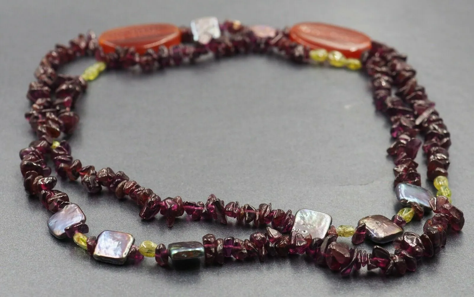 Garnet, Peridot & Carnelian Long Necklace Fine Jewellery Length 94cm