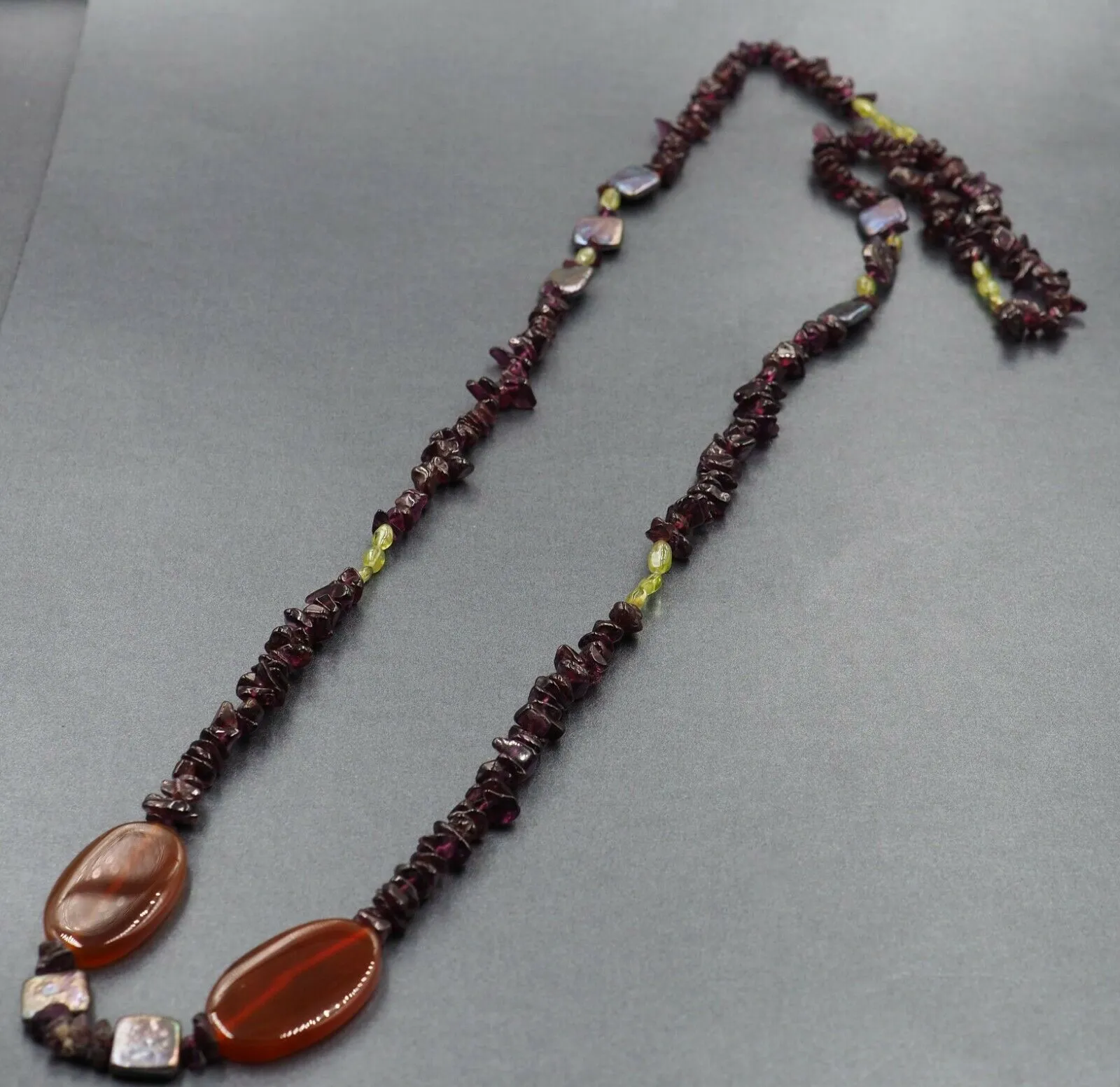 Garnet, Peridot & Carnelian Long Necklace Fine Jewellery Length 94cm