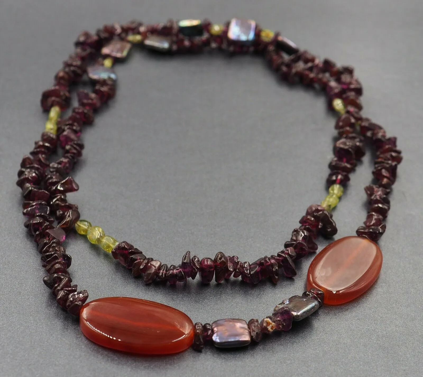 Garnet, Peridot & Carnelian Long Necklace Fine Jewellery Length 94cm