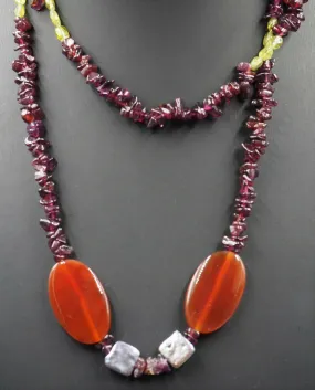 Garnet, Peridot & Carnelian Long Necklace Fine Jewellery Length 94cm