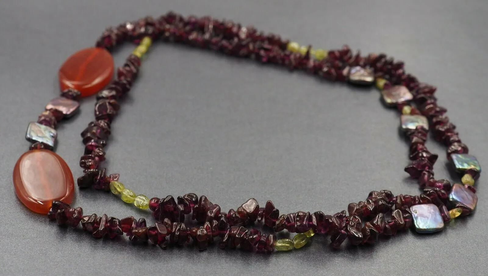 Garnet, Peridot & Carnelian Long Necklace Fine Jewellery Length 94cm