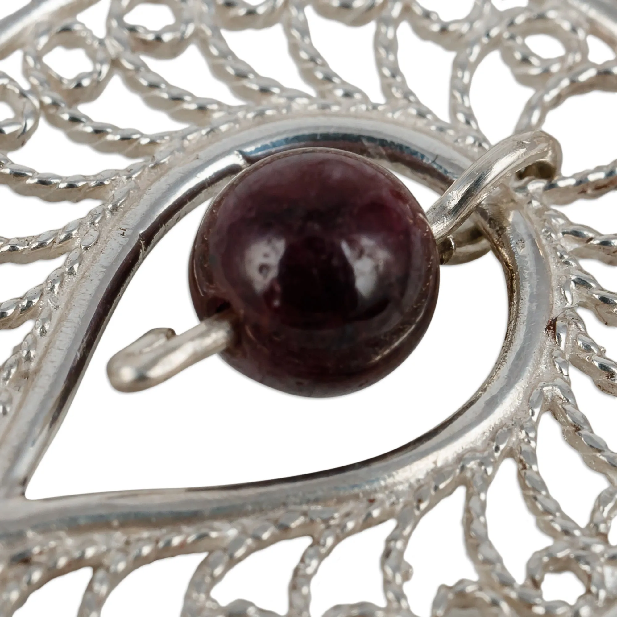 Garnet Sterling Silver Filigree Pomegranate Pendant Necklace - Passion at the Forest | NOVICA