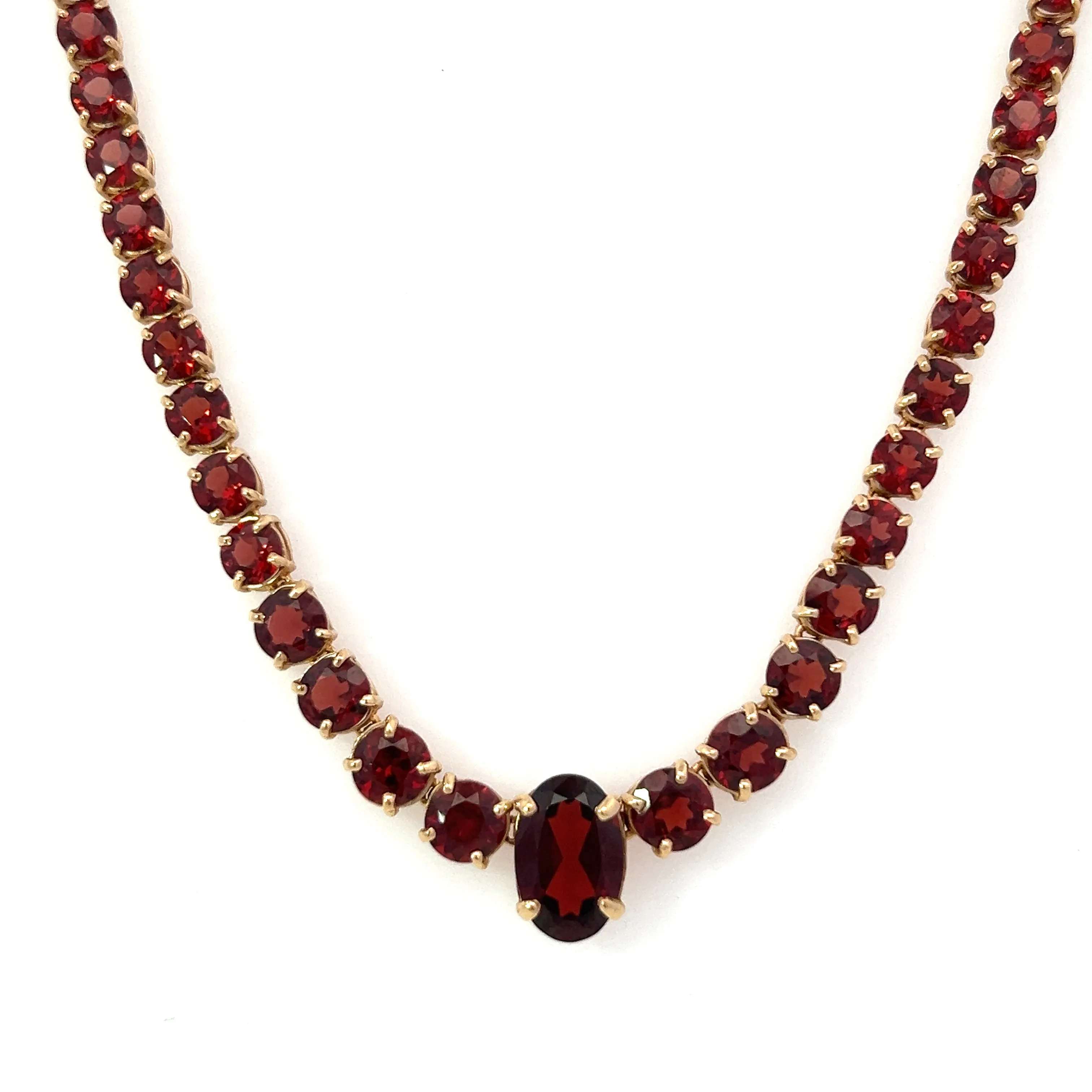 Garnet Tennis Necklace with Oval Shape Center