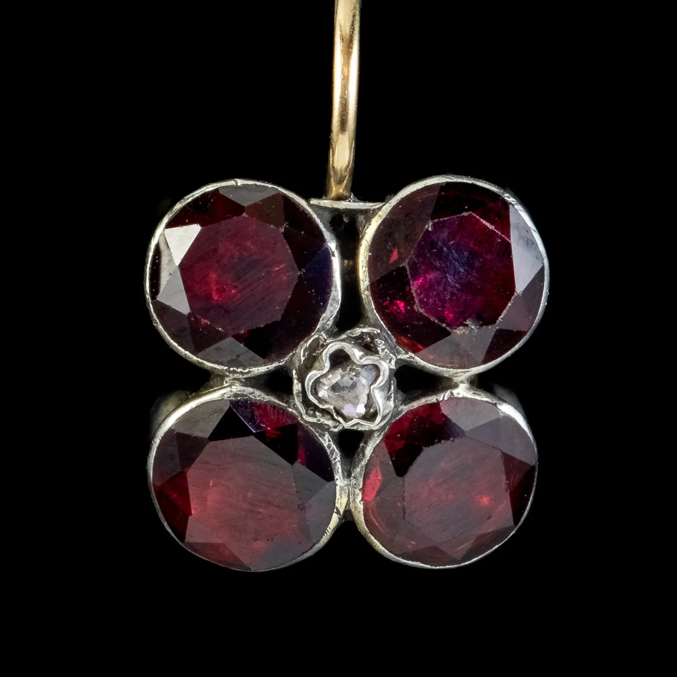 Georgian Flat Cut Garnet Diamond Earrings Silver Gold