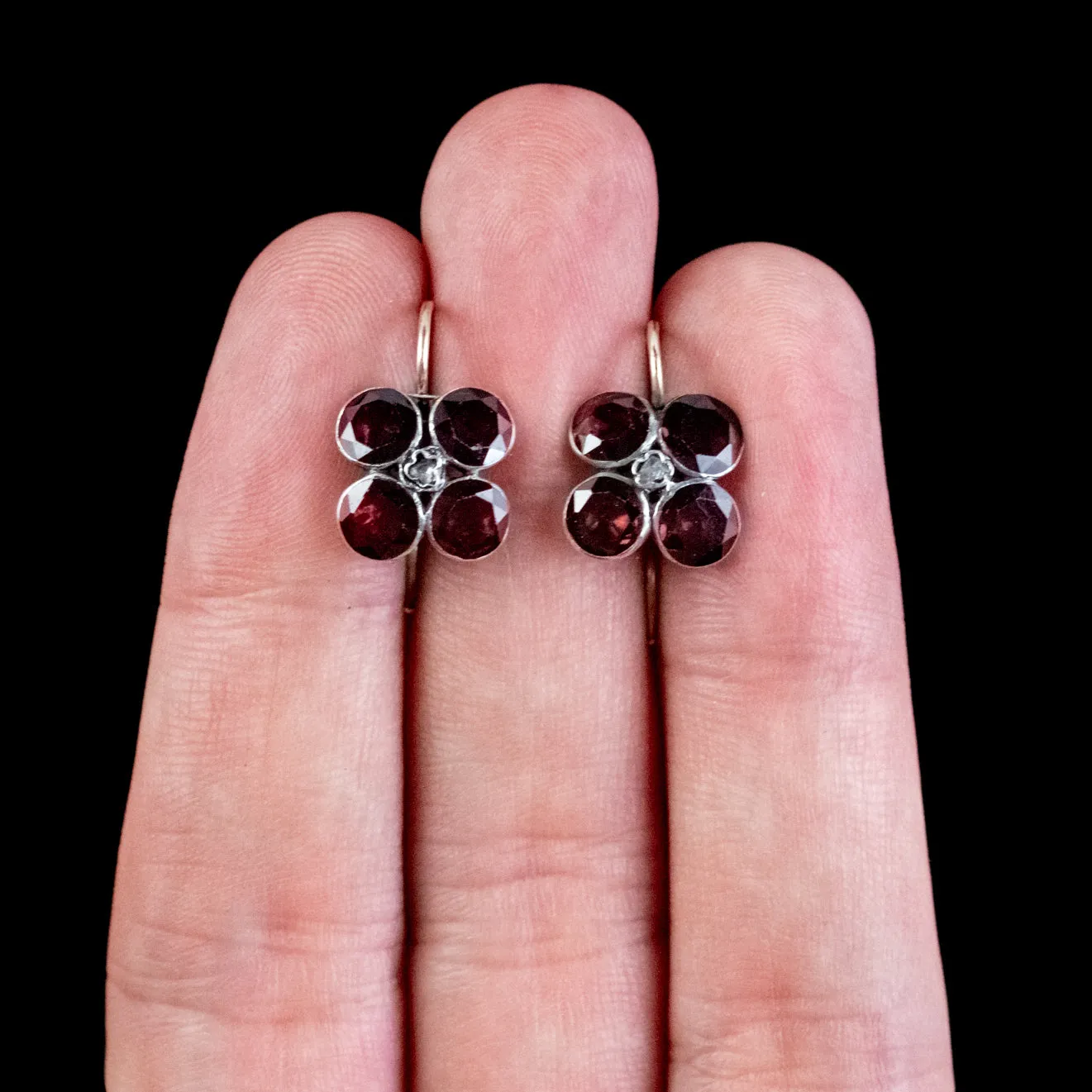 Georgian Flat Cut Garnet Diamond Earrings Silver Gold