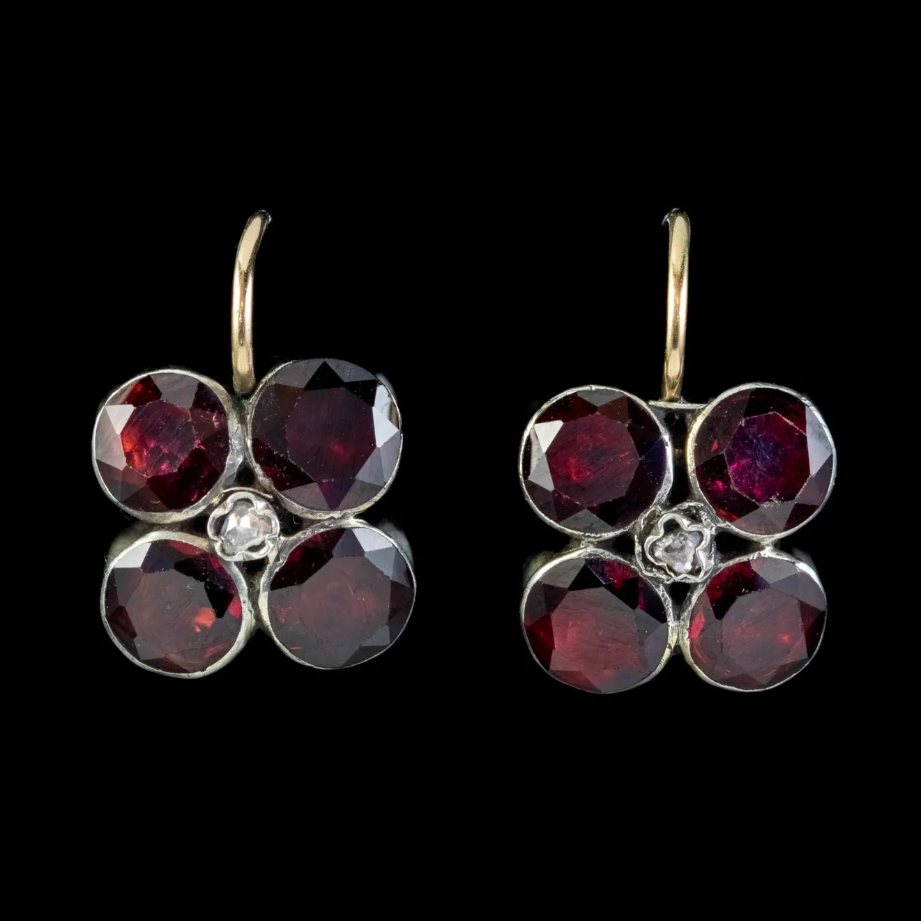 Georgian Flat Cut Garnet Diamond Earrings Silver Gold