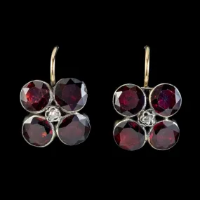 Georgian Flat Cut Garnet Diamond Earrings Silver Gold