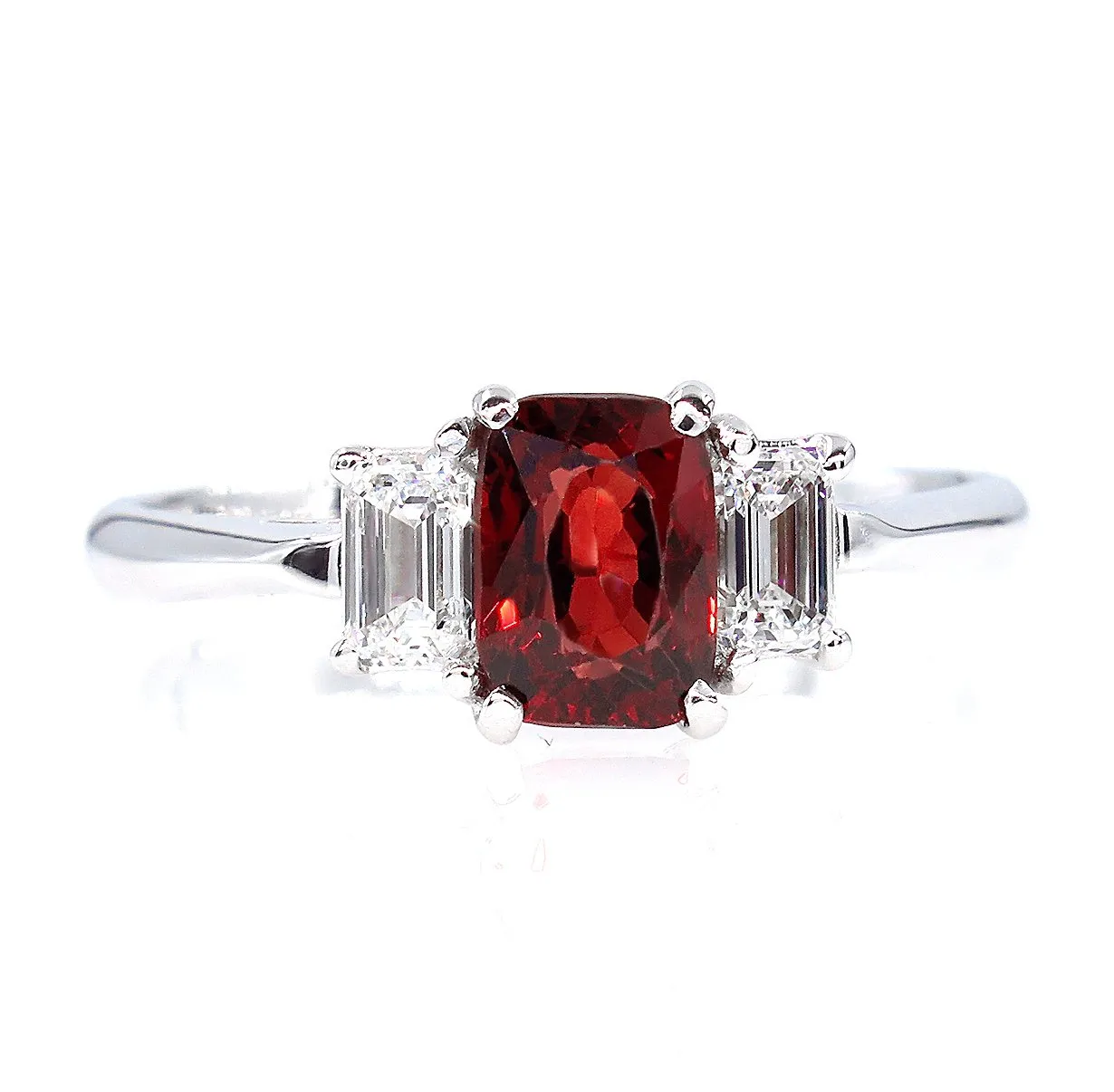 GIA 1.55ct Natural No-Heat Orangy Red SPINEL and Diamond 3 Stone Vintage Ring