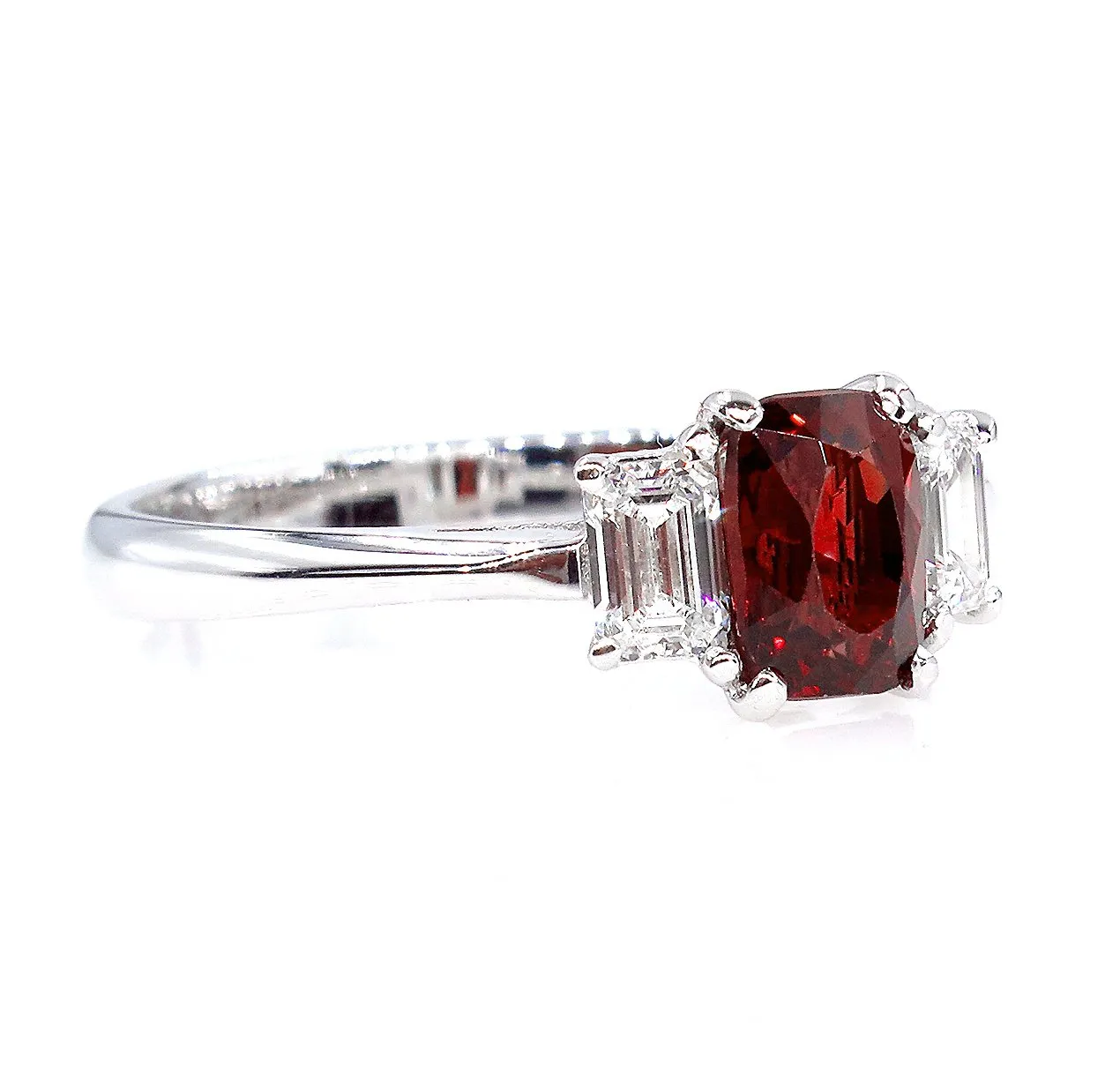 GIA 1.55ct Natural No-Heat Orangy Red SPINEL and Diamond 3 Stone Vintage Ring