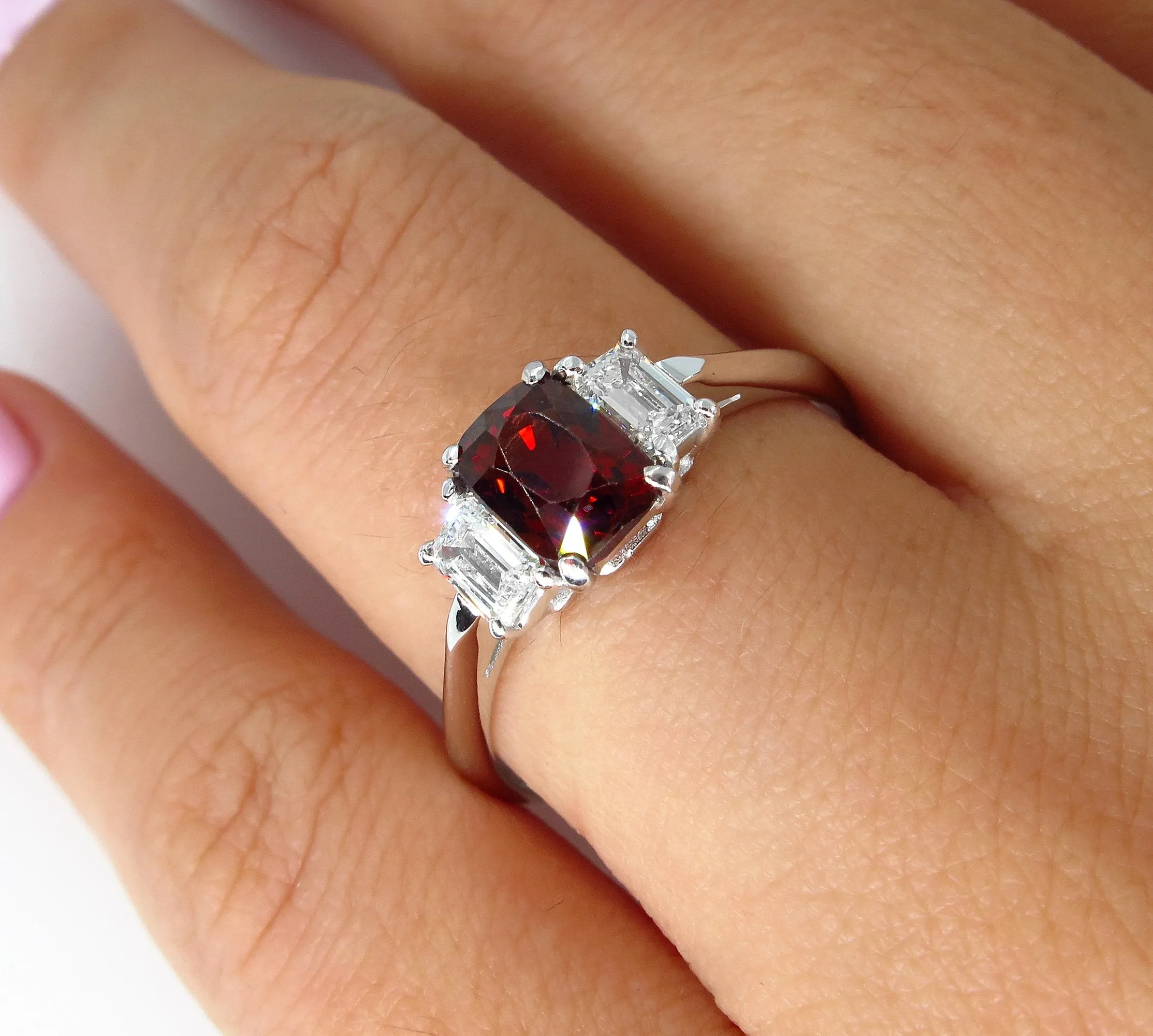 GIA 1.55ct Natural No-Heat Orangy Red SPINEL and Diamond 3 Stone Vintage Ring