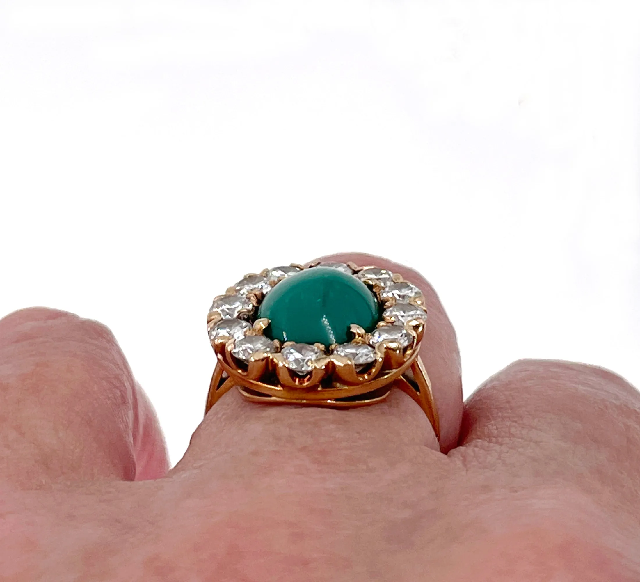 GIA 7.35ct Vintage Blue-Green Turquoise Diamond Cluster 14K Gold Ring