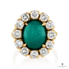 GIA 7.35ct Vintage Blue-Green Turquoise Diamond Cluster 14K Gold Ring