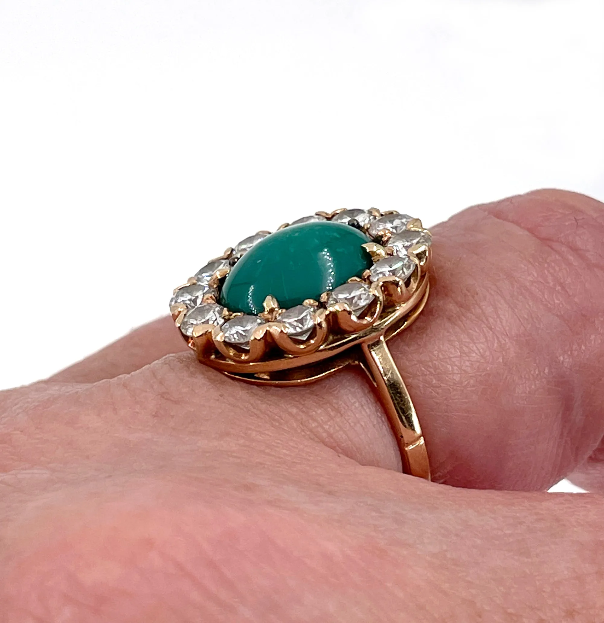 GIA 7.35ct Vintage Blue-Green Turquoise Diamond Cluster 14K Gold Ring