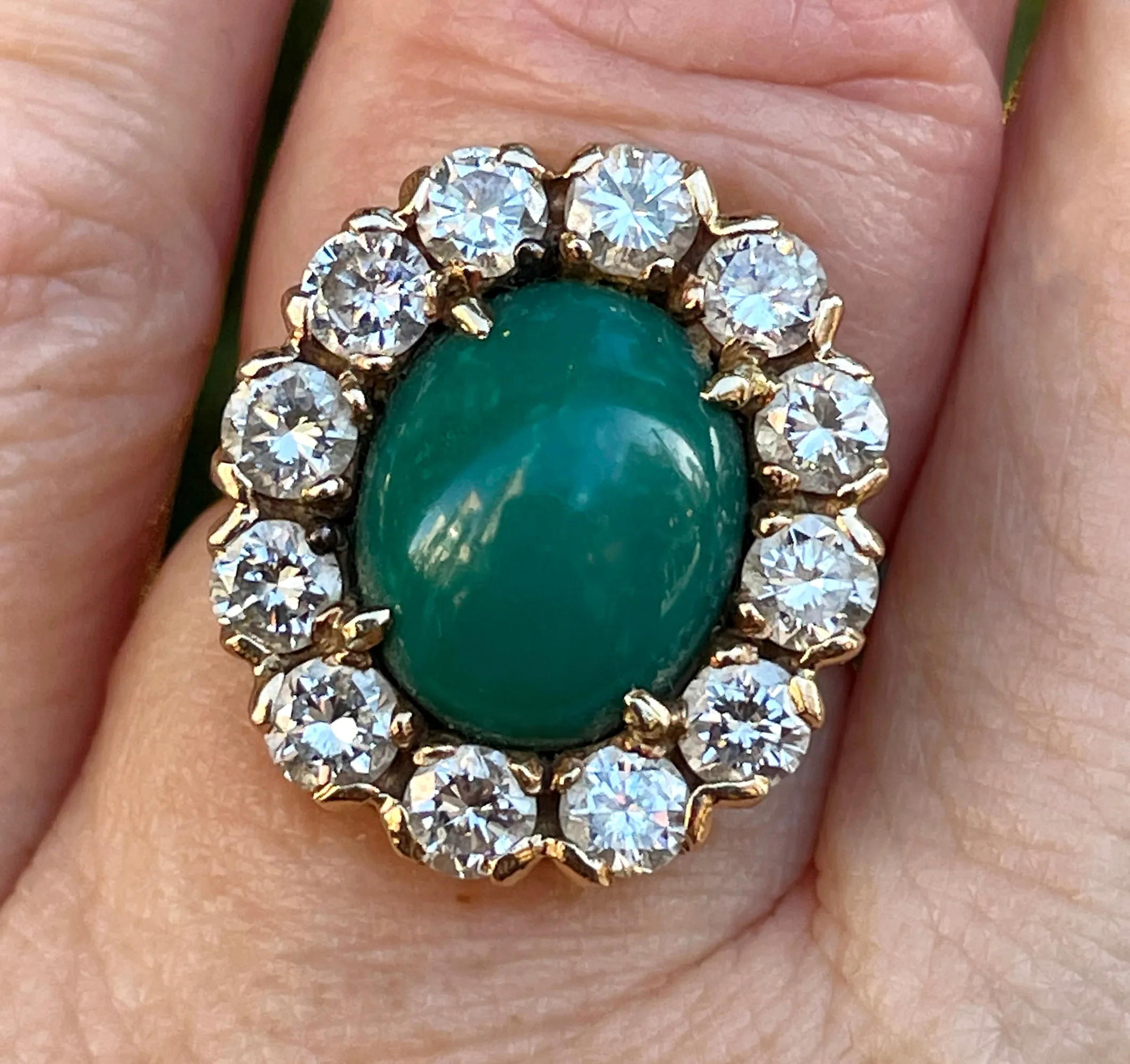 GIA 7.35ct Vintage Blue-Green Turquoise Diamond Cluster 14K Gold Ring