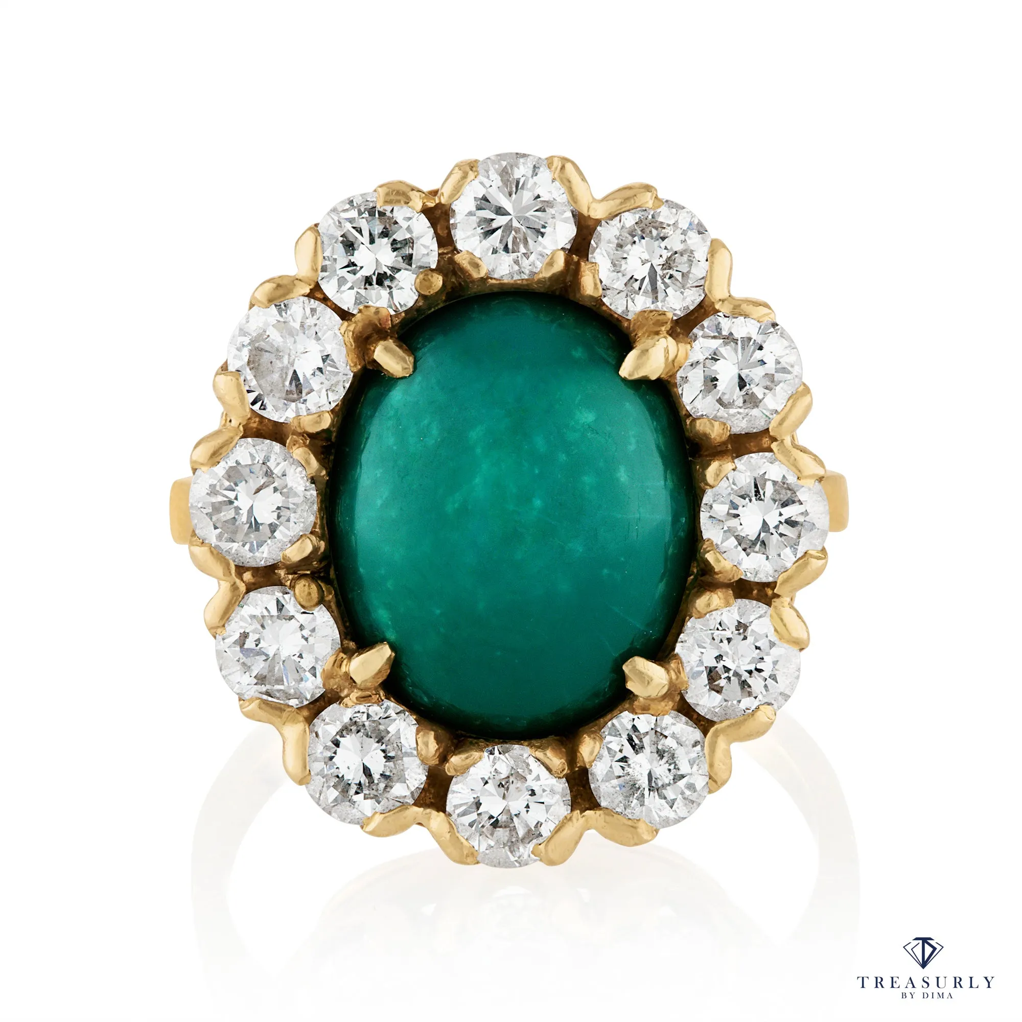 GIA 7.35ct Vintage Blue-Green Turquoise Diamond Cluster 14K Gold Ring